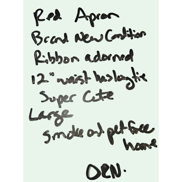 Red Waist Apron With Embroidered Floral Trim & Ties - Picture 9 of 9